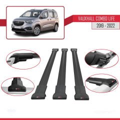 Vauxhall Combo Life 2019-2022 Arası ile Uyumlu FLY Model Ara Atkı Tavan Barı SİYAH 3 ADET BAR