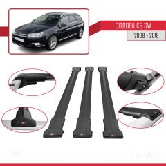 Citroen C5 SW 2008-2018 Arası ile Uyumlu FLY Model Ara Atkı Tavan Barı SİYAH 3 ADET BAR