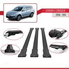 Citroen C-Crosser 2006-2013 Arası ile uyumlu FLY Model Ara Atkı Tavan Barı SİYAH 3 ADET BAR