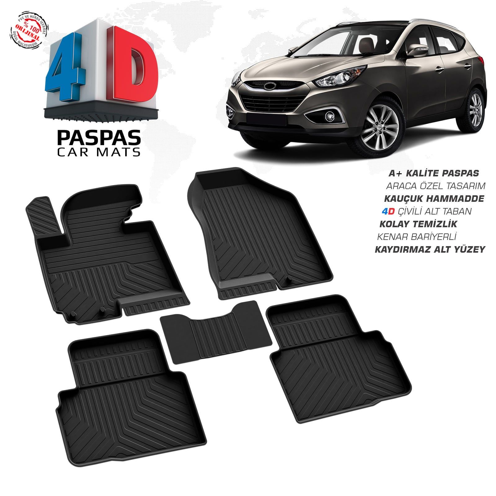 Hyundai ix35 4D Araca Özel Havuzlu Kauçuk Paspas 2010-2017