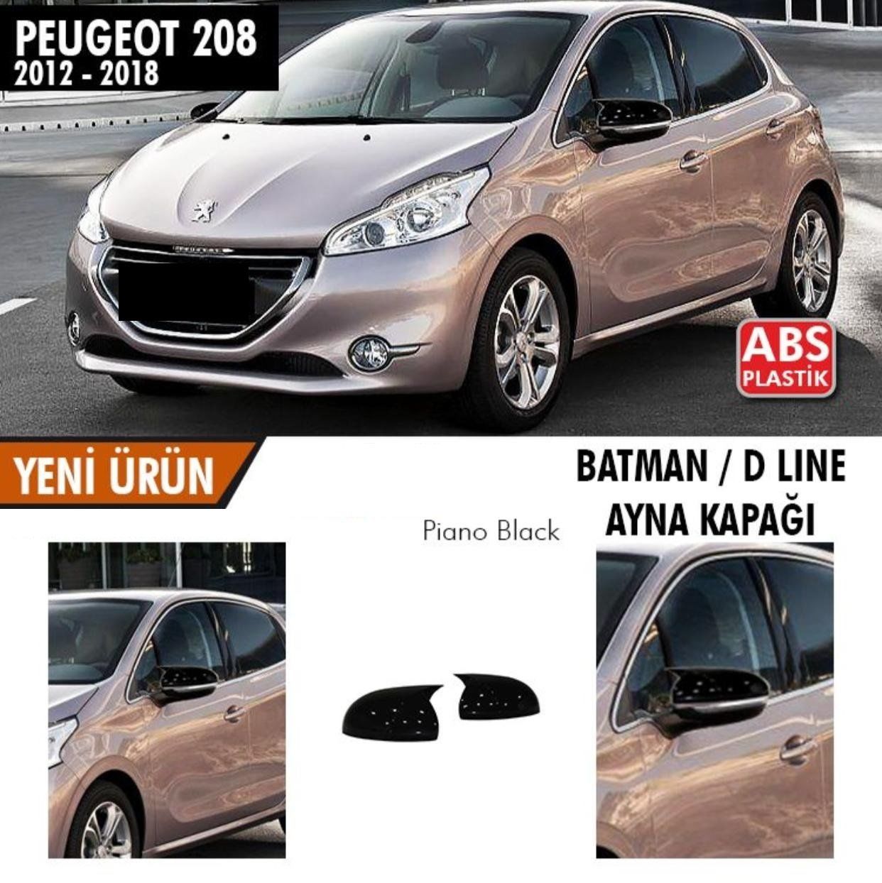 Peugeot 208 Uyumlu (2012-2018) Batman Yarasa Ayna Kapağı (Piano Black)