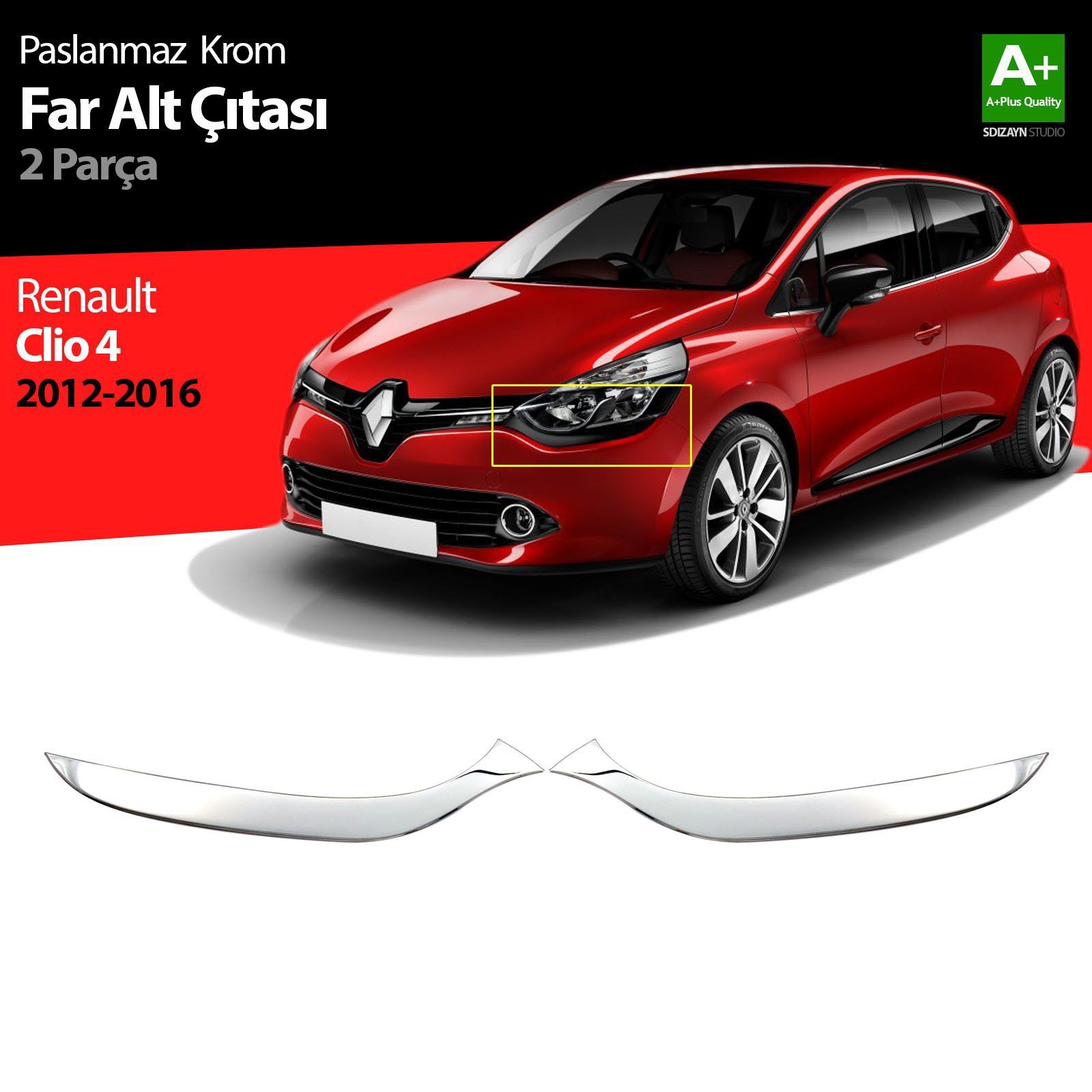 Renault Clio Uyumlu 4 Hatchback Krom Far Alt Çıtası 2012-2016