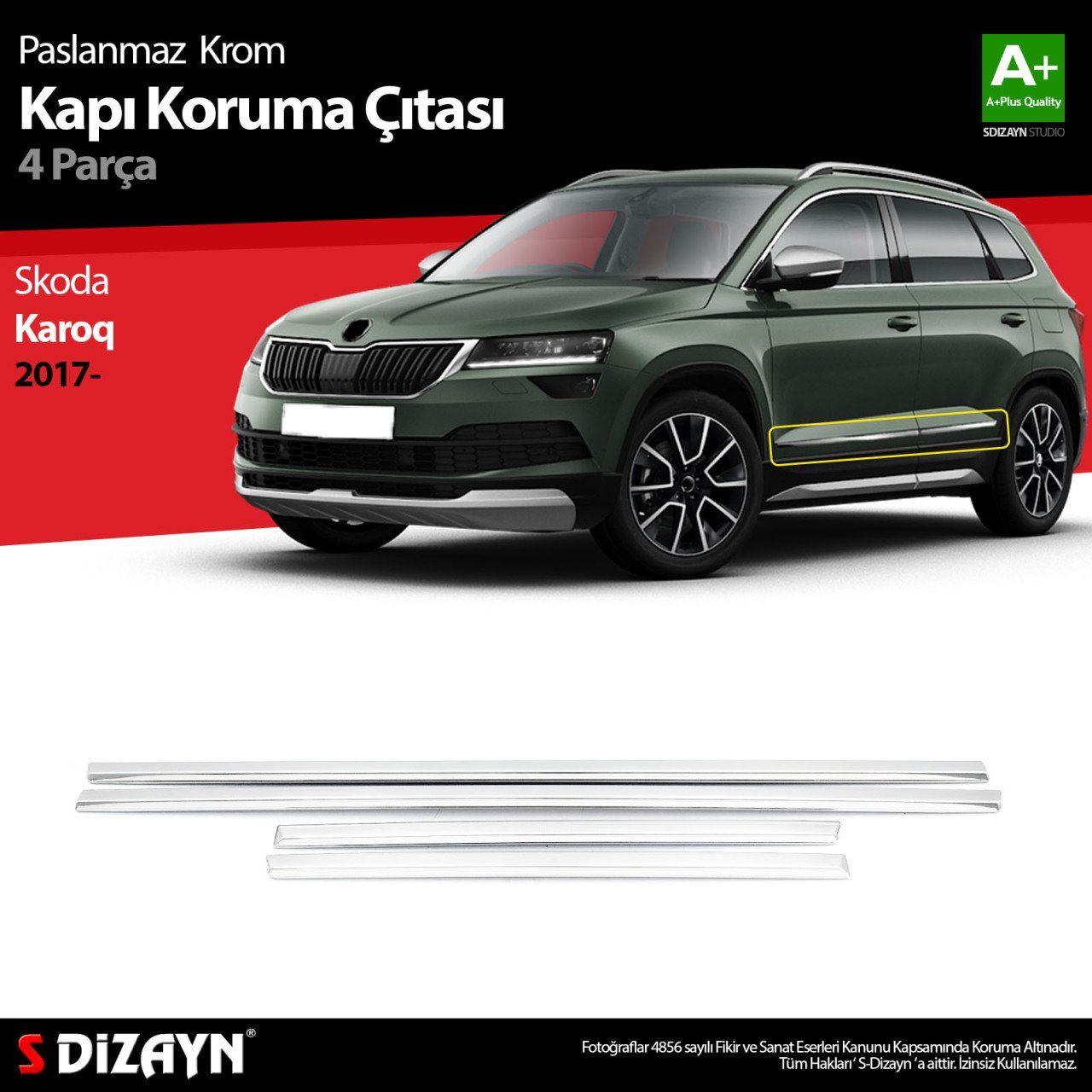 Skoda Karoq Uyumlu Krom Kapı Koruma Çıtası 4 Parça. 2017 Üzeri