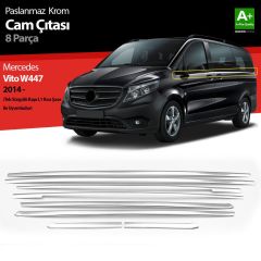 Mercedes Vito Uyumlu W447 Krom Cam Alt Çıtaları 8 Parça. (Tek Sürgülü Kapı-L1 Kısa Şasi) 2014