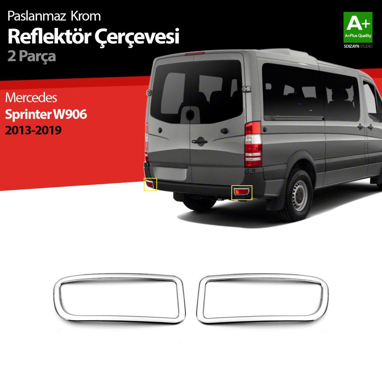 Mercedes Sprinter Uyumlu W906 Krom Arka Reflektör Çıtası 2 Parça. 2013-2018