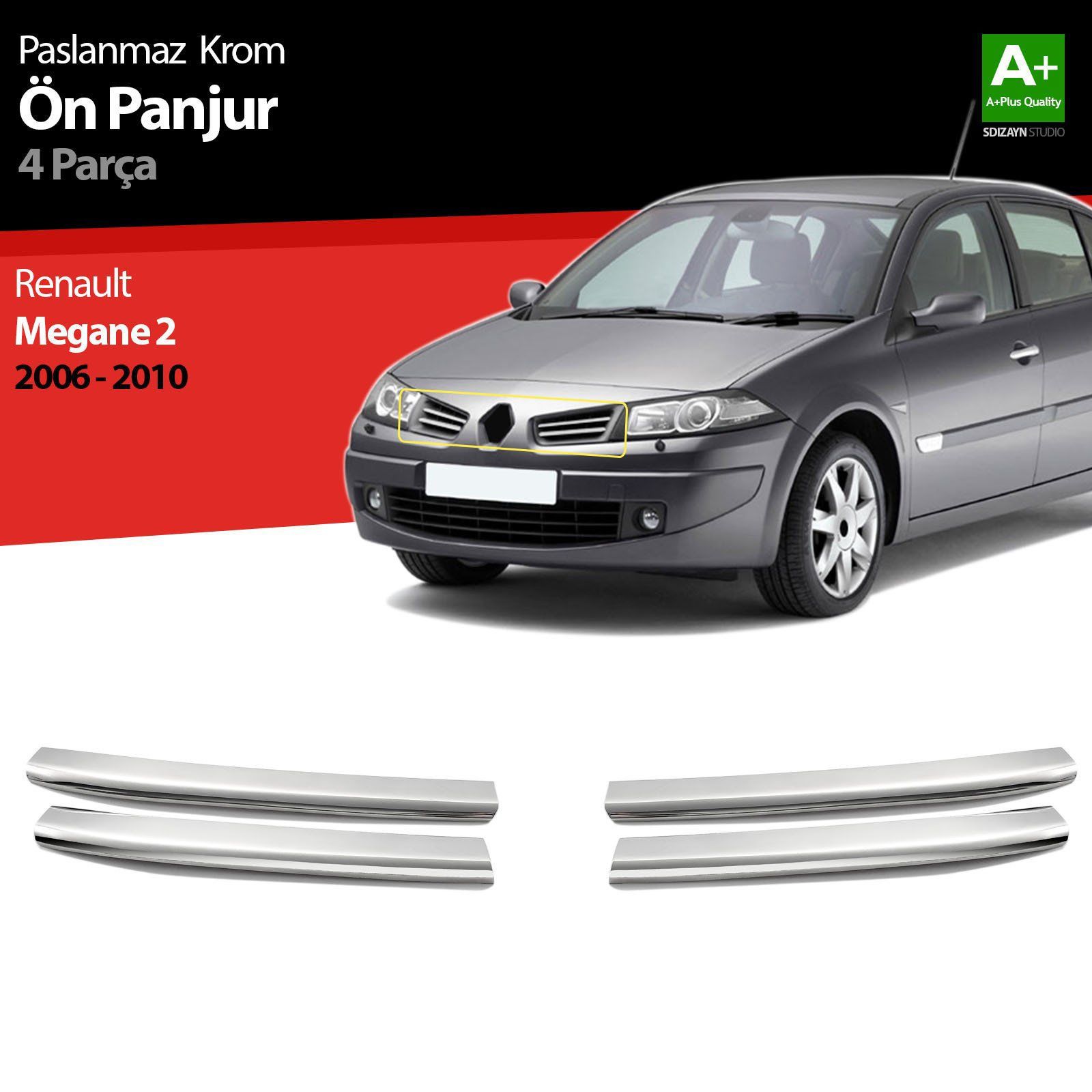 Renault Megane Uyumlu 2 Krom Ön Panjur 4 Parça 2006-2010