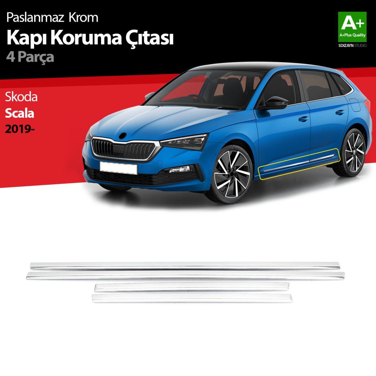 Skoda Scala Uyumlu Krom Kapı Koruma Çıtası 4 Parça. 2019 Üzeri.