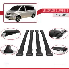 Volkswagen Caravelle (T5) 2003-2015 Arası ile uyumlu FLY Model Ara Atkı Tavan Barı SİYAH 4 ADET BAR