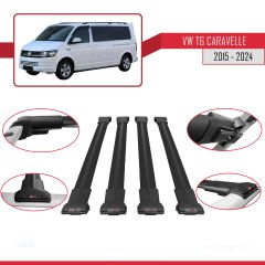 Volkswagen Caravelle (T6) 2015 ve Sonrası ile uyumlu FLY Model Ara Atkı Tavan Barı SİYAH 4 ADET BAR