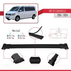 Volkswagen Caravelle (T6) 2015 ve Sonrası ile uyumlu FLY Model Ara Atkı Tavan Barı SİYAH 4 ADET BAR