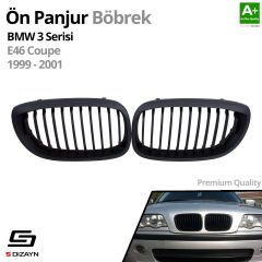 S-Dizayn Bmw 3 Serisi E46 Coupe Ön Panjur Böbrek Parlak Siyah Piano Black Düz Model 1999-2001