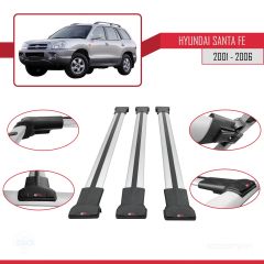 Hyundai Santa Fe (SM) 2001-2006 Arası ile uyumlu FLY Model Ara Atkı Tavan Barı GRİ 3 ADET BAR