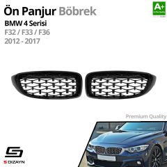 S-Dizayn Bmw 4 Serisi F32/F33/F36 Ön Panjur Böbrek Parlak Siyah Piano Black Diamond Model 2012-2017