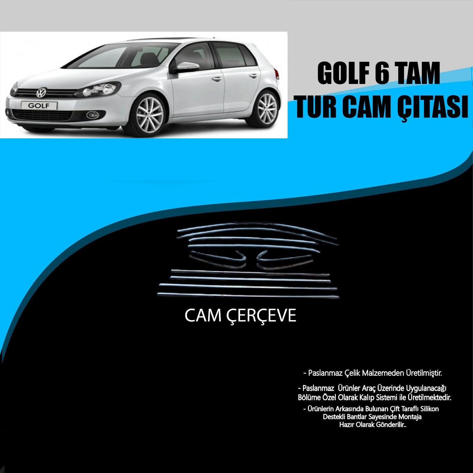 Volkswagen Golf 6 Krom Cam Çerçevesi 12 Parça  (2009-2012)