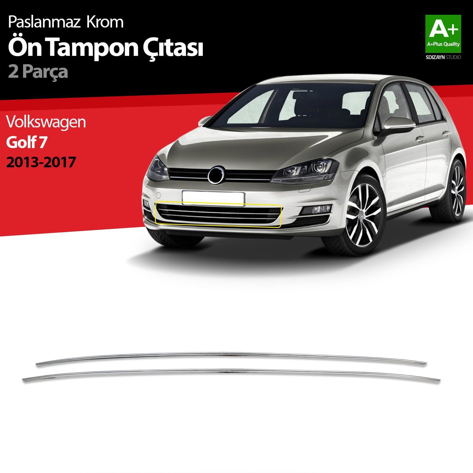 Volkswagen Golf Uyumlu 7 Krom Ön Tampon Çıtası 2 Parça. 2013-2017