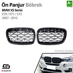 S-Dizayn Bmw X5 E70/E71/E72 Ön Panjur Böbrek Parlak Siyah Çerçeveli Krom Diamond Model 2007-2013