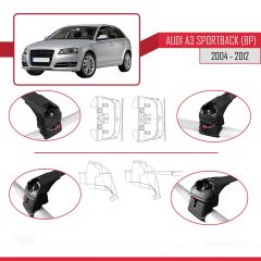 Audi A3 (8P) SPORTBACK 2004-2012 Arası ile uyumlu ACE-2 Ara Atkı Tavan Barı SİYAH