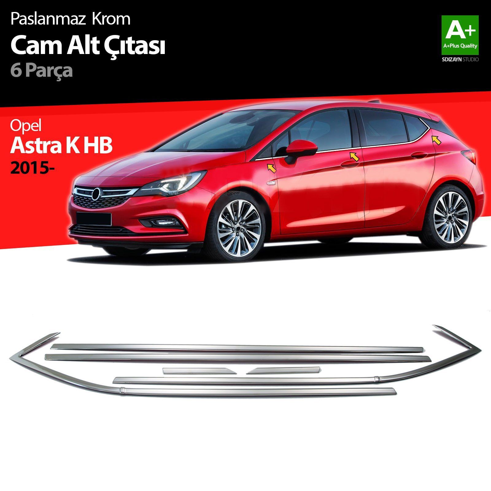 Opel Astra Uyumlu K Hatchback Krom Cam Çıtası 6 Parça. 2015 Üzeri