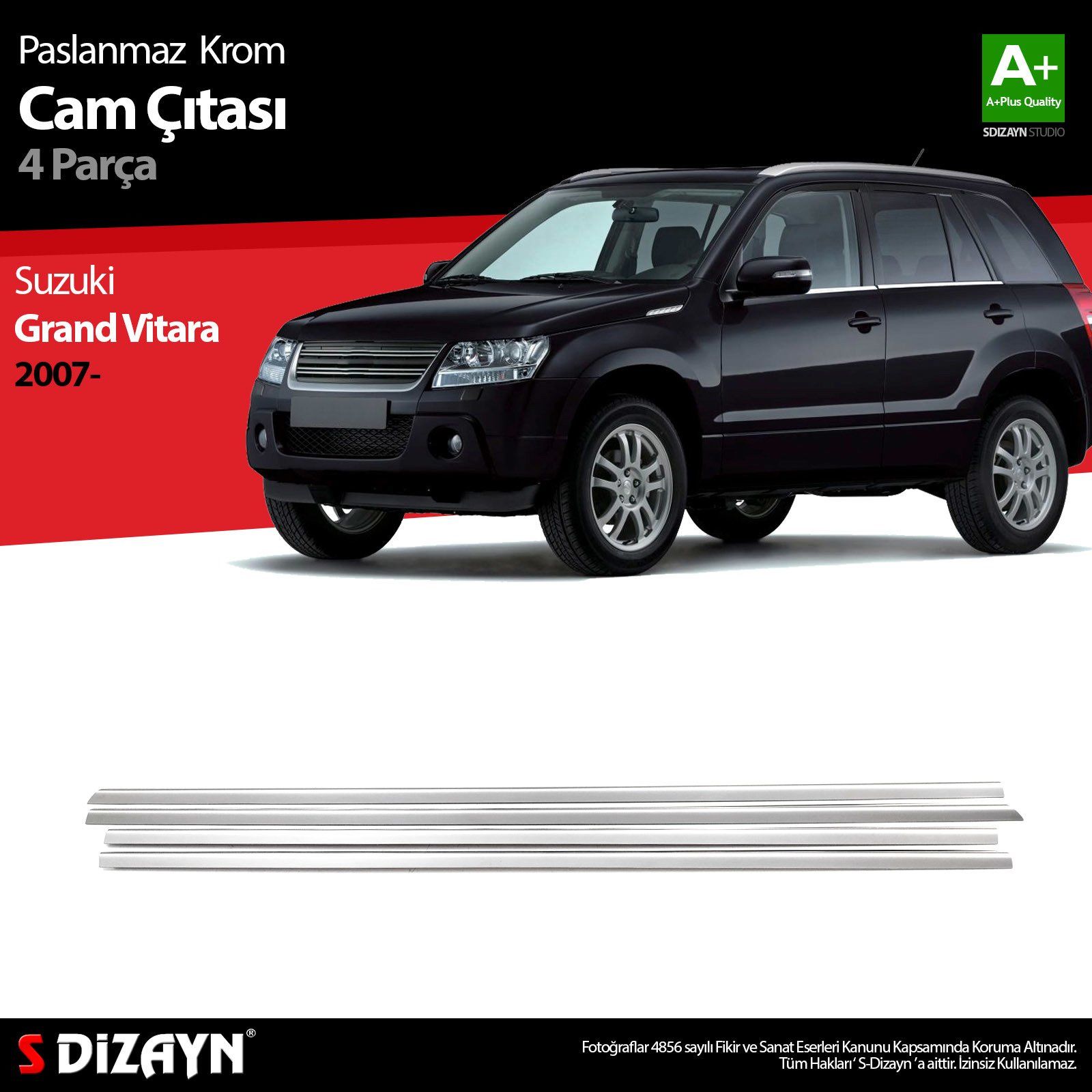 Suzuki Grand Uyumlu Vitara Krom Cam Çıtası 4 Parça. 2007 Üzeri