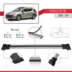 Peugeot 207 SW 2006-2014 Arası ile Uyumlu FLY Model Ara Atkı Tavan Barı GRİ