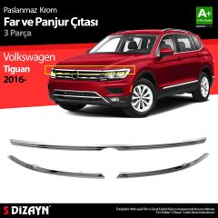 Volkswagen Tiguan Uyumlu Krom Far Üst Çıtası 3 Parça. 2016-2020