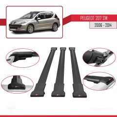 Peugeot 207 SW 2006-2014 Arası ile Uyumlu FLY Model Ara Atkı Tavan Barı SİYAH 3 ADET BAR