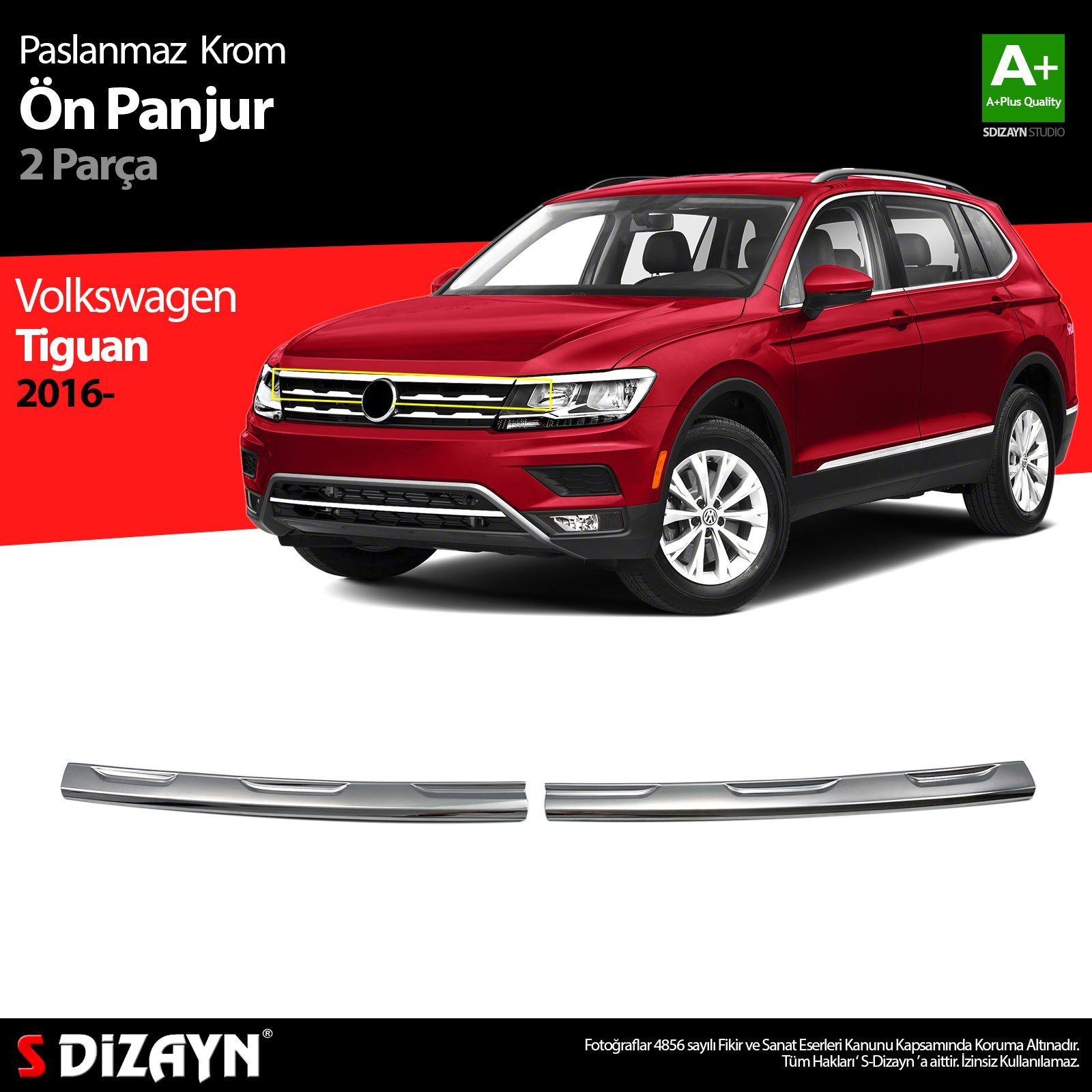 Volkswagen Tiguan Uyumlu Krom Ön Panjur 2 Parça. 2016-2020