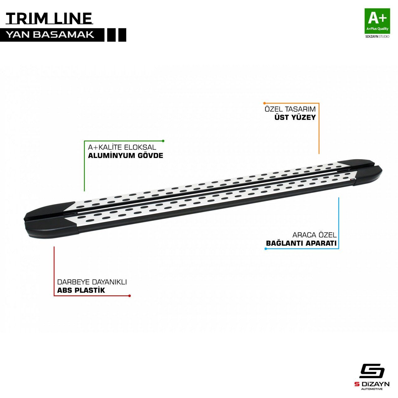 Volkswagen Caddy Uyumlu 3 Uzun Şase Trimline Gri Yan Basamak 223 Cm 200