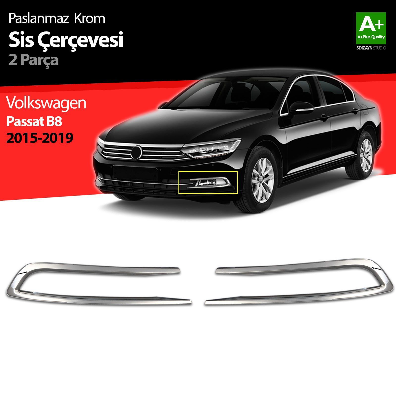 Volkswagen Passat Uyumlu B8 Krom Sis Farı Çerçevesi 2 Parça 2015-2019