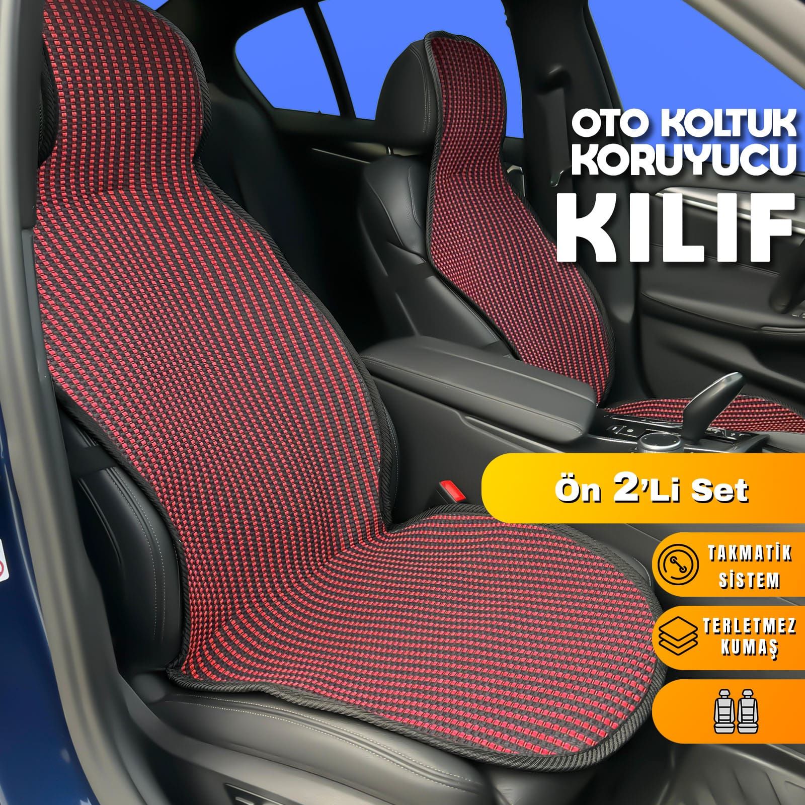 Opel Vectra A Uyumlu Koltuk Kılıfı Minder Çizgili Siyah Kırmızı 2+1 Ön Arka Set