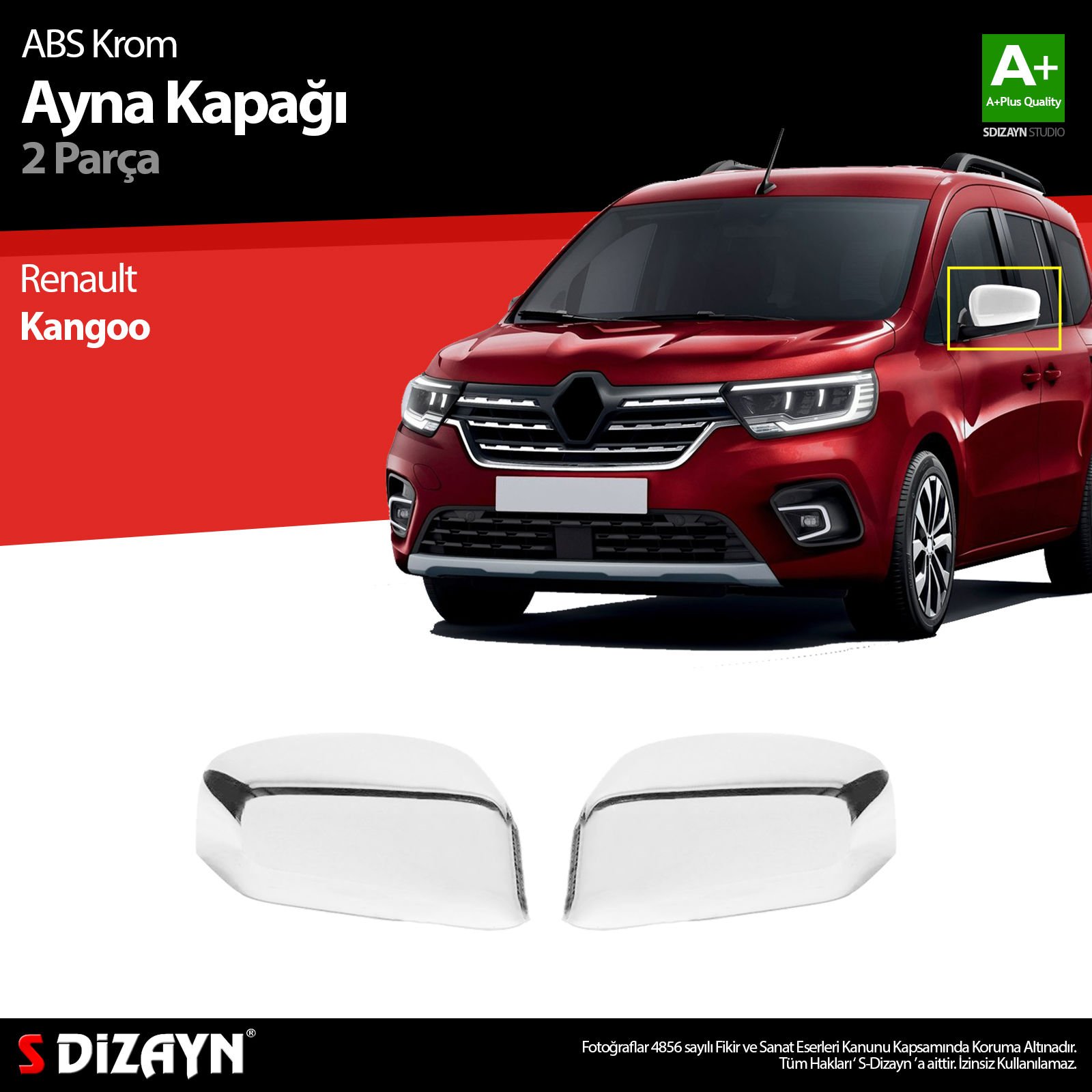 S-Dizayn Renault Kangoo 3 ABS Krom Ayna Kapağı 2 Prç 2021 Üzeri