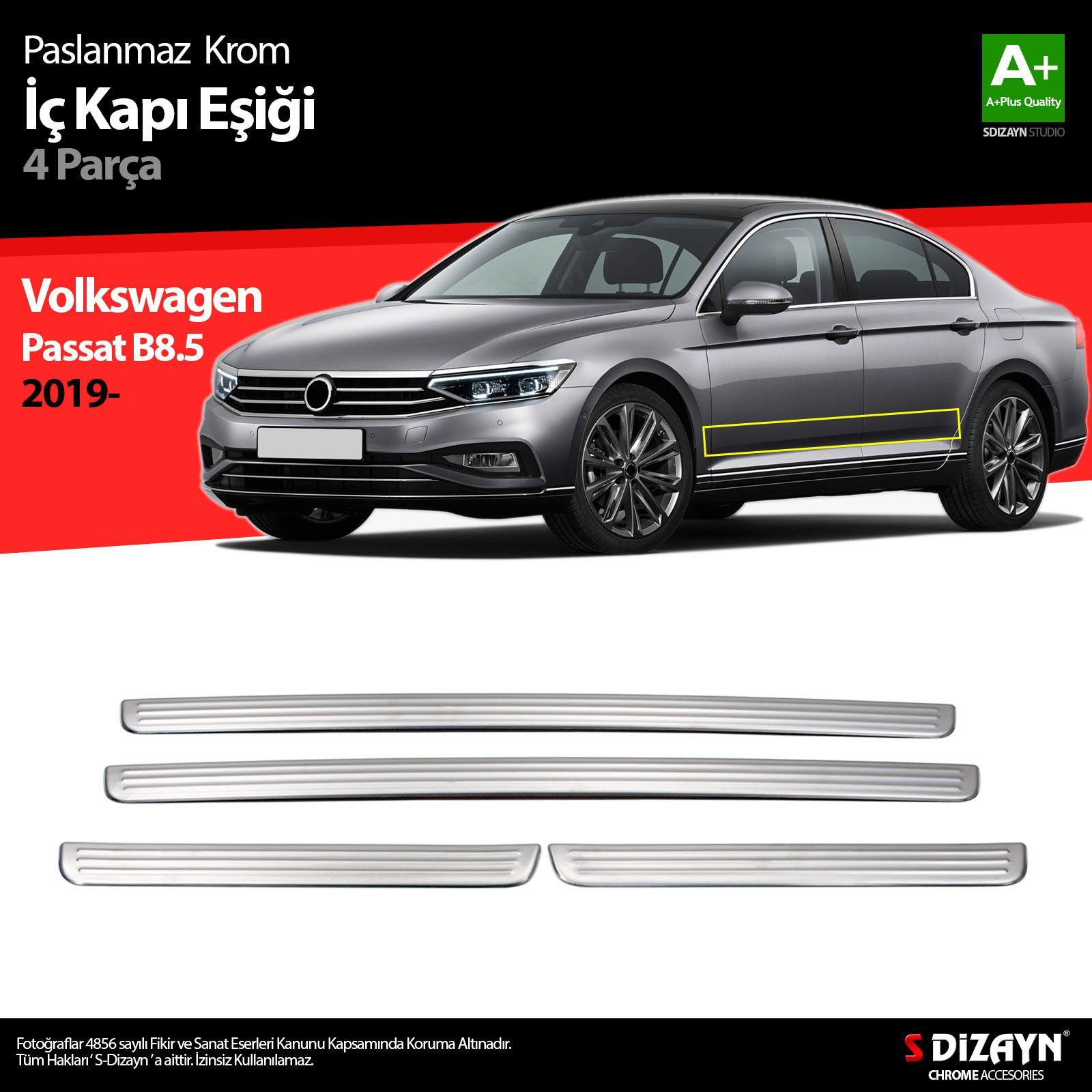 Volkswagen Passat Uyumlu B8.5 Krom İç Kapı Eşiği 4 Parça 2019 Ve Üzeri