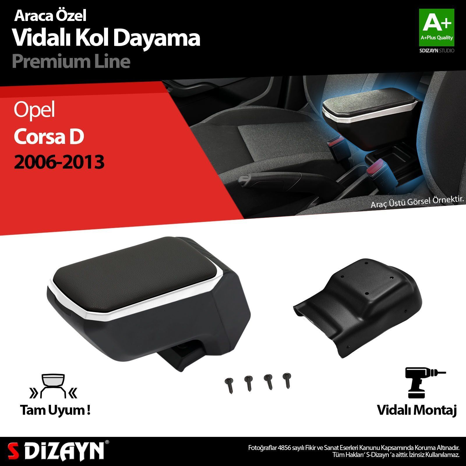 Opel Corsa Uyumlu D Kol Dayama Kolçak ABS Vidalı Gri 2006-2013 A+Kalite Parça