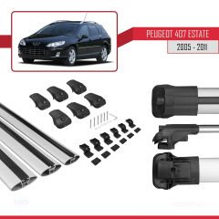 Peugeot 407 ESTATE 2005-2011 Arası ile uyumlu ACE-1 Ara Atkı Tavan Barı GRİ 3 ADET BAR