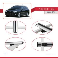 Peugeot 407 ESTATE 2005-2011 Arası ile uyumlu Basic Model Ara Atkı Tavan Barı GRİ 3 ADET