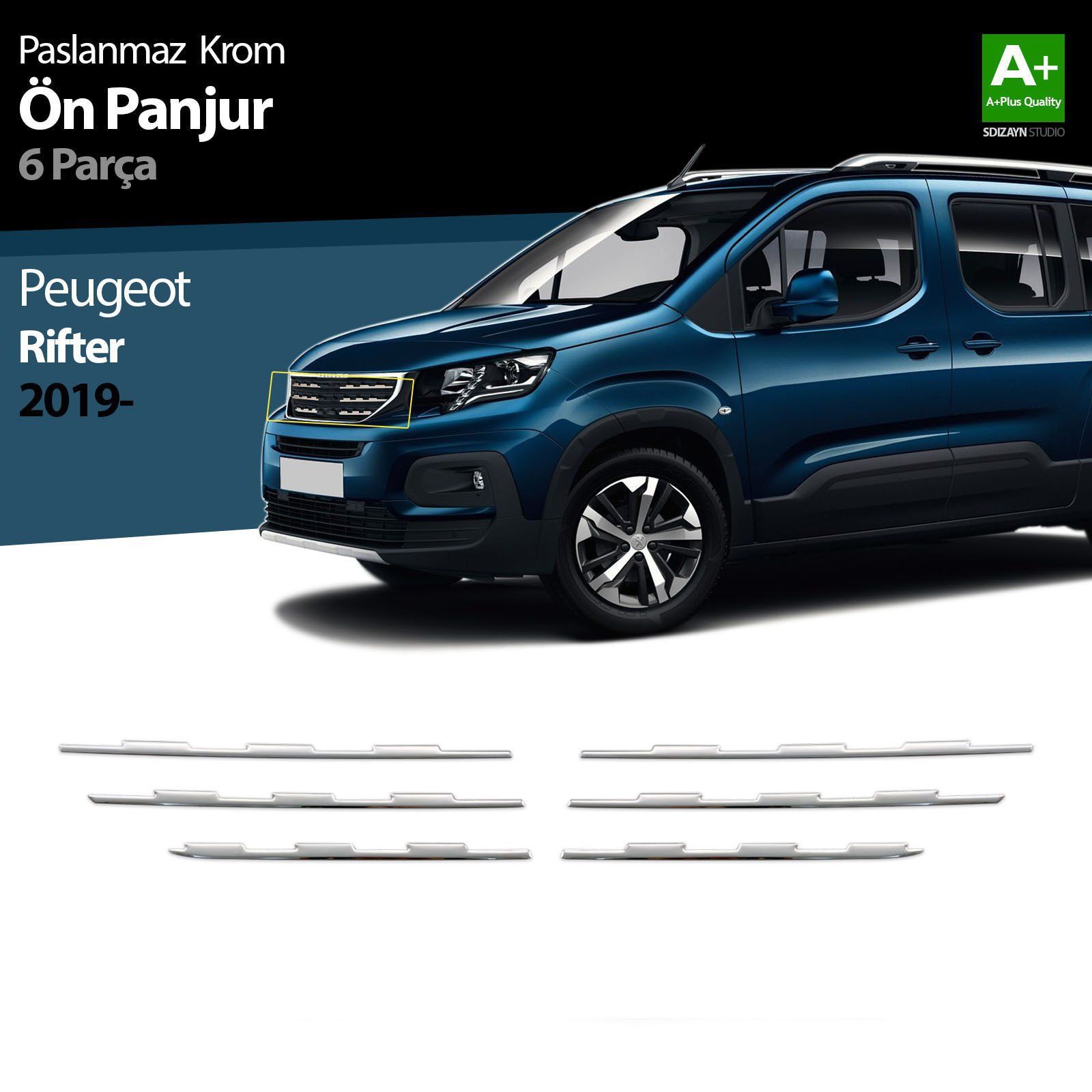 Peugeot Rifter Uyumlu Krom Ön Panjur 6 Parça. 2019 Ve Üzeri