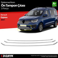 S-Dizayn Renault Express Krom Ön Tampon Çıtası 3 Prç 2021 Üzeri