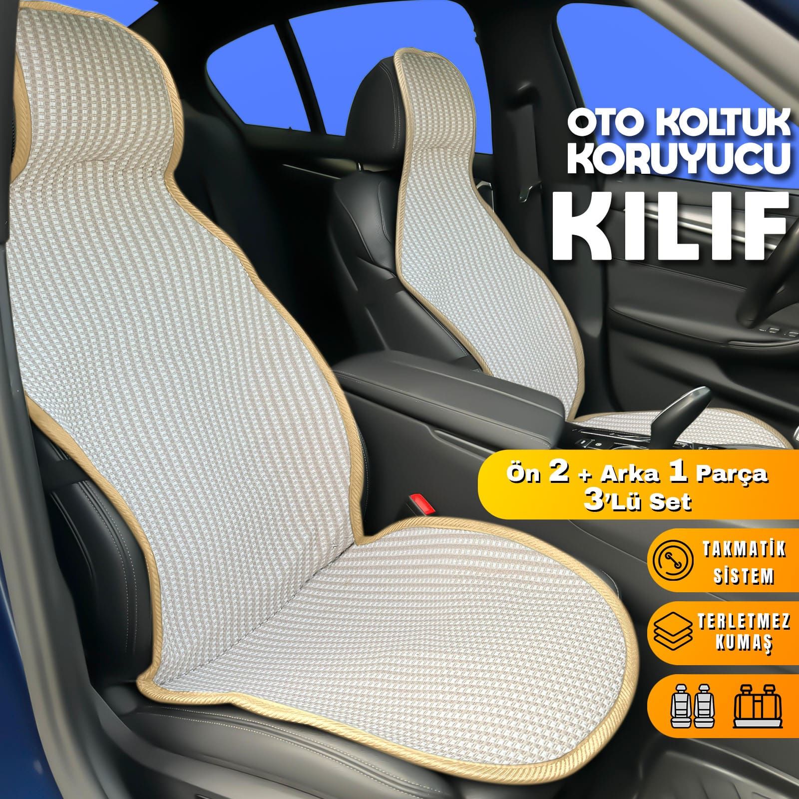 Geely Familia Uyumlu Koltuk Kılıfı Minder Krem 2+1 Ön Arka Set