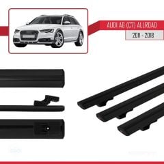 Audi A6 (C7) Allroad 2011-2018 Arası ile uyumlu Basic Model Ara Atkı Tavan Barı SİYAH 3 ADET