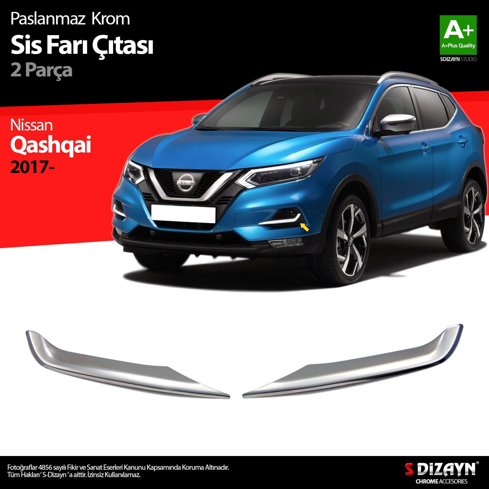 Nissan Qashqai Uyumlu Krom Sis Farı Çıtası 2 Parça 2017-2021