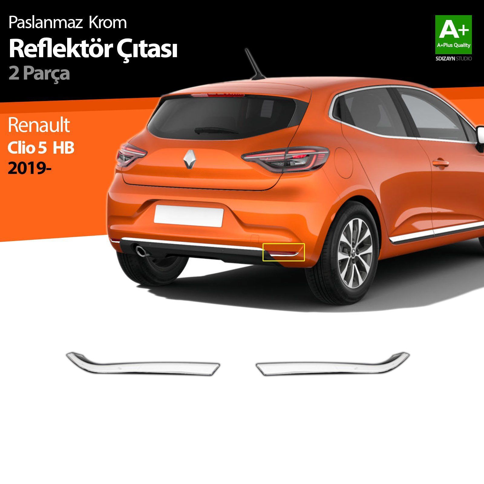 Renault Clio Uyumlu 5 Krom Reflektör Çıtası 2 Parça. 2019 Ve Üzeri