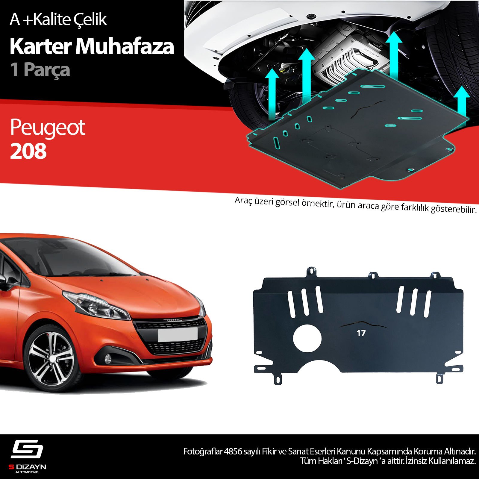 S-Dizayn Peugeot 208 Çelik Karter Muhafaza 2012-2019 A+ Kalite