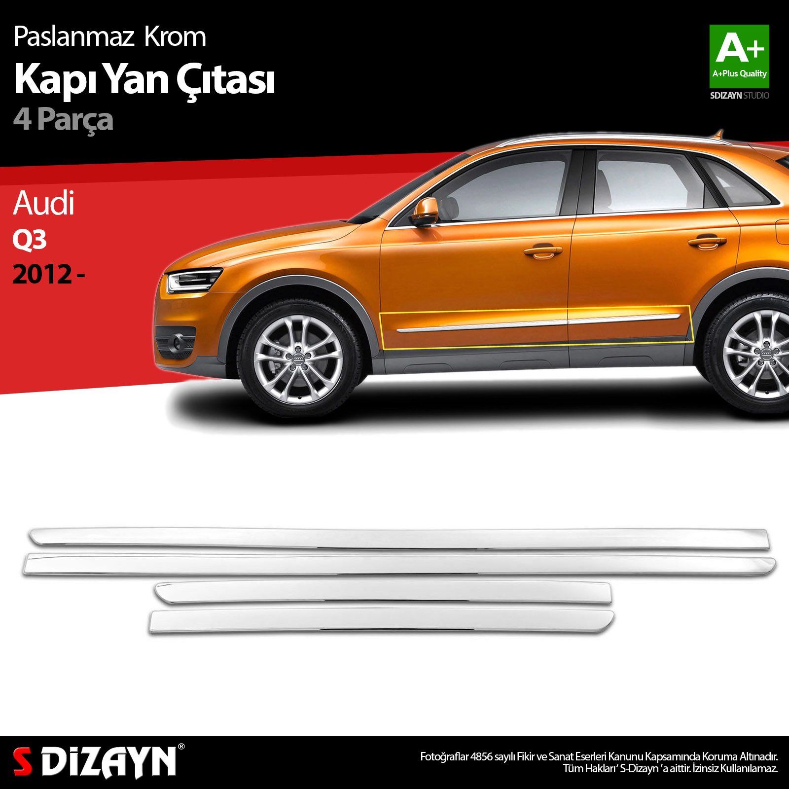 Audi Q3 Uyumlu Krom Kapı Yan Çıtası 2012 Üzeri