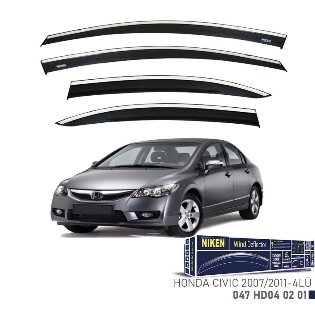 Niken Honda Uyumlu Civic 2007-2011 Model Kromlu Cam Rüzgarlığı 4Lü Parça