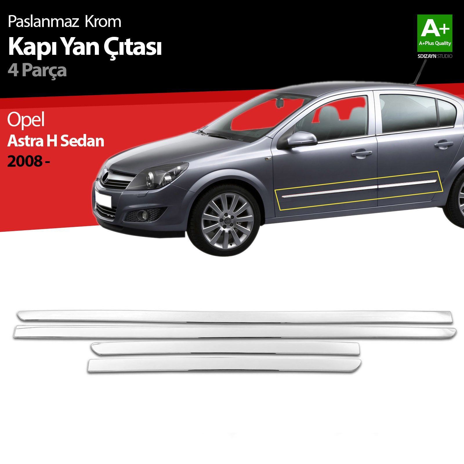 Opel Astra Uyumlu H Sedan Krom Kapı Yan Çıtası 2008 Üzeri