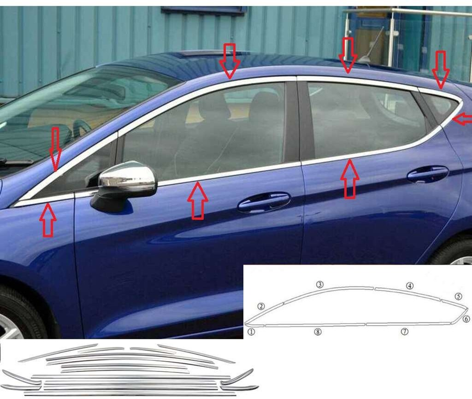 Ford Fiesta Uyumlu 2009 2017 Cam Çıtası Krom Parça