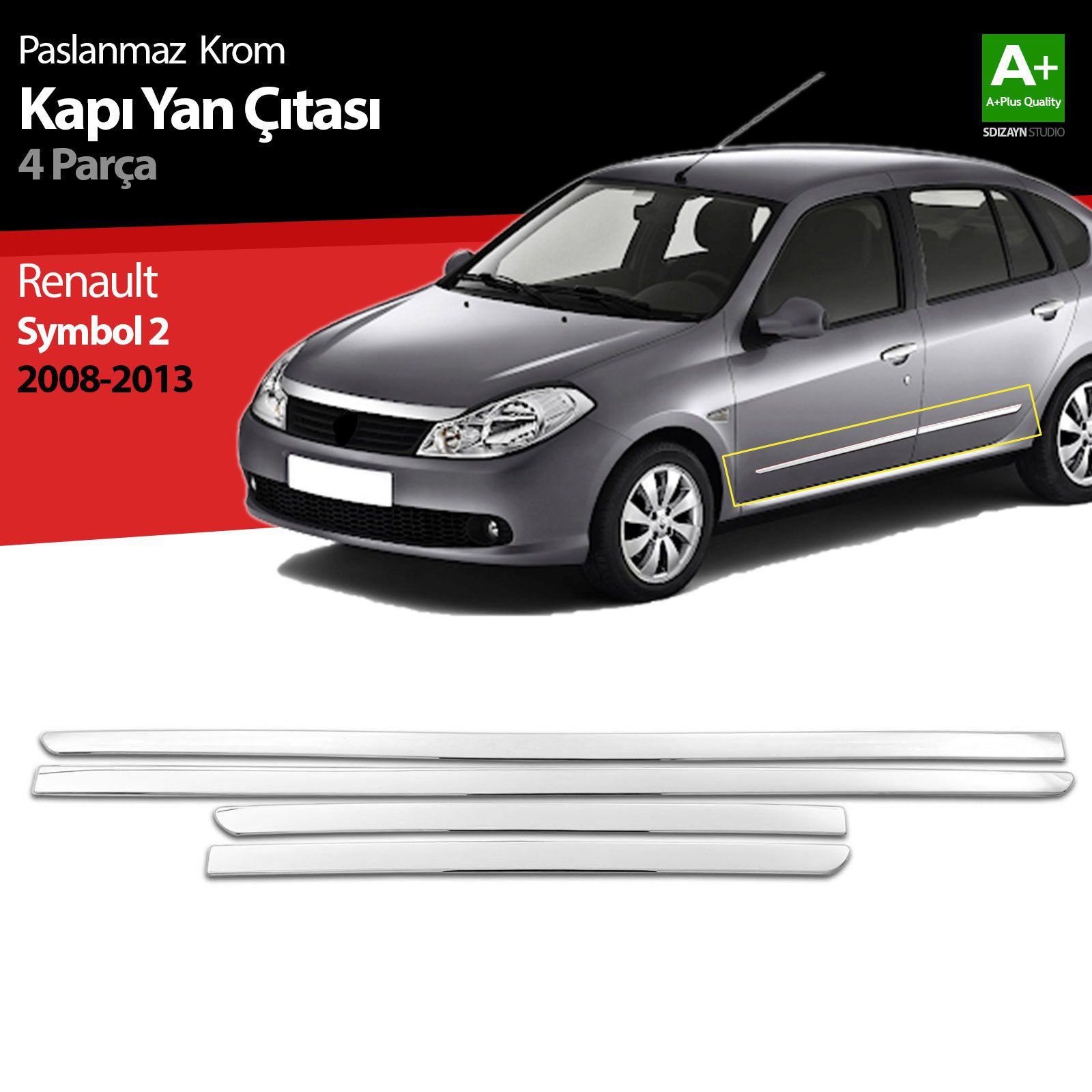 Renault Symbol Uyumlu 2 Krom Kapı Yan Çıtası 2008-2013