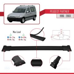 Peugeot Partner 1996-2003 Arası ile uyumlu FLY Model Ara Atkı Tavan Barı SİYAH 4 ADET BAR