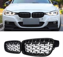 Bmw 3 Uyumlu Serisi F30 2012-2018 Böbrek Diamond Panjur Piano Black-