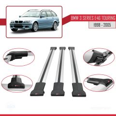 BMW 3 Serisi (E46) TOURING 1998-2005 Arası ile Uyumlu FLY Model Ara Atkı Tavan Barı GRİ 3 ADET BAR